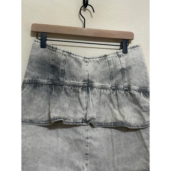 All Saints Women's Size 8 Denim Skirt Y2K Mini Skater Acid Washed Preppy - Picture 2 of 10